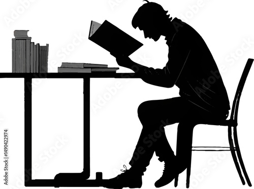 Person Studying at Desk Silhouette Illustration