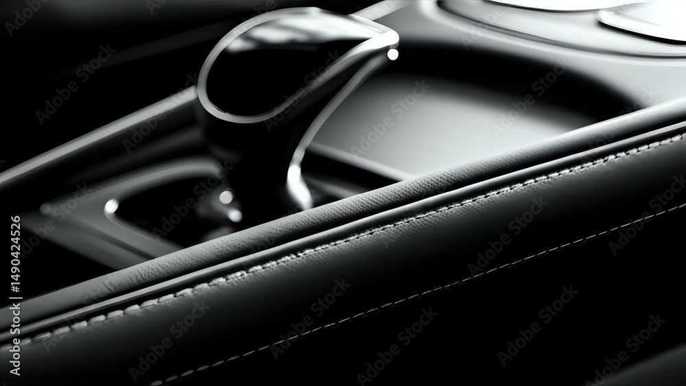 Naklejka premium Luxury Car Interior: Close-up of Gear Shift and Leather