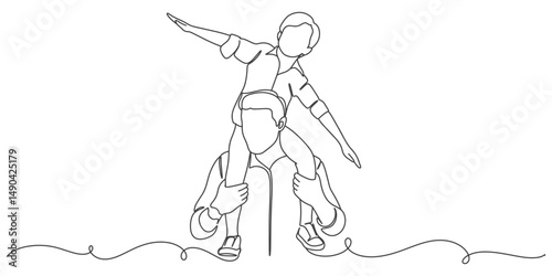 Fathers day line art style vector illustration, father and daughters line art illustration
