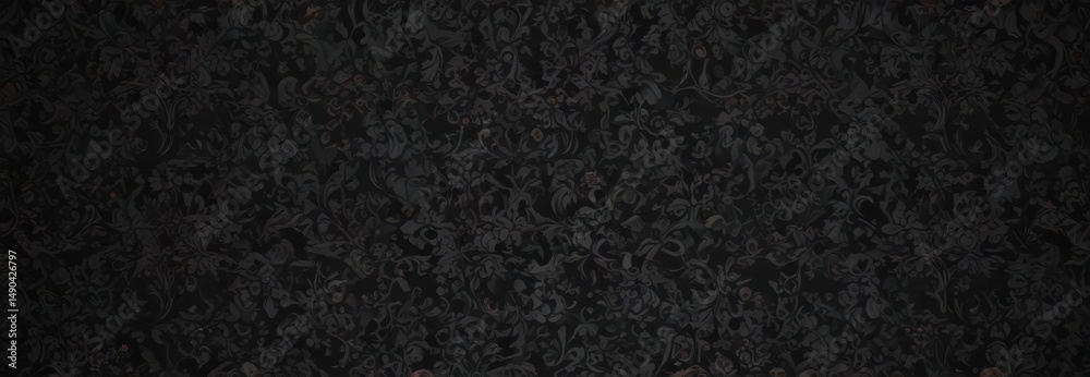 Fototapeta premium Black gothic damask; swirling floral vines, intricate detail, stylish, decor