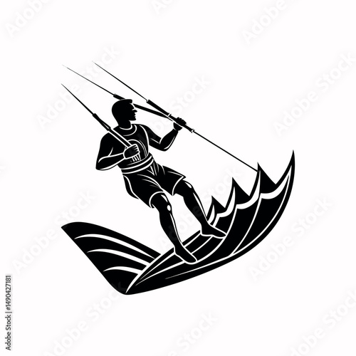 Kiteboarding Silhouette Vector on White for Sports Art