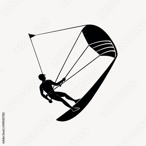 Surfer with Kite Silhouette Vector for Beach Adventure