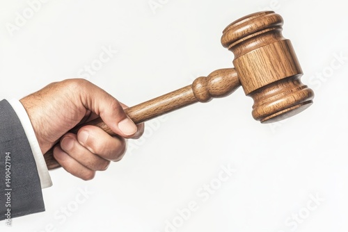 Closeup of a man in a suit holding a wooden gavel