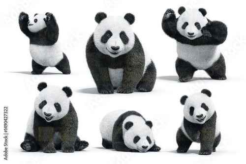 Pandas in various cute and expressive poses adorable wildlife portraits of charming black-and-white bears isolated on white background