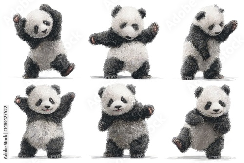 Pandas in various cute and expressive poses adorable wildlife portraits of charming black-and-white bears isolated on white background