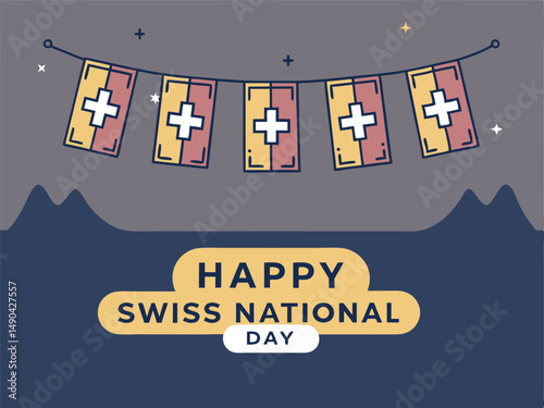 Happy swiss national day bunting flags celebration
