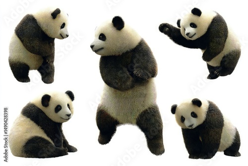 Pandas in various cute and expressive poses adorable wildlife portraits of charming black-and-white bears isolated on white background