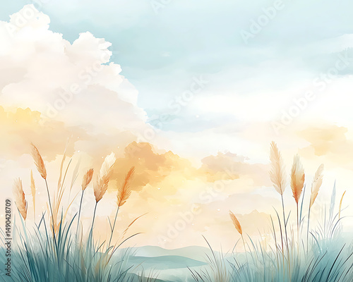 Serene Sunset Pampas Grass Field.