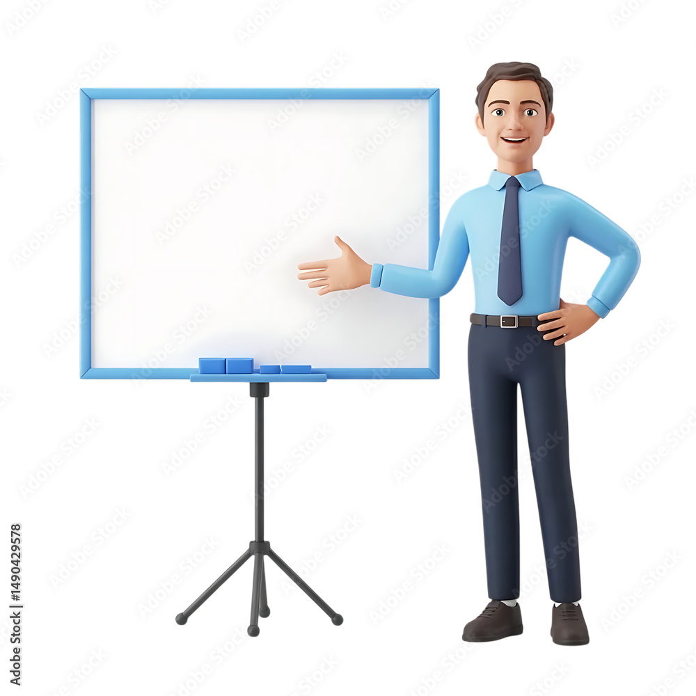 3d cartoon businessman presenting on whiteboard isolated on transparent background. businessman presenting PNG. 3d cartoon businessman presenting on whiteboard isolated on transparent background. businessman presenting PNG.