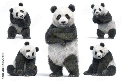 Pandas in various cute and expressive poses adorable wildlife portraits of charming black-and-white bears isolated on white background