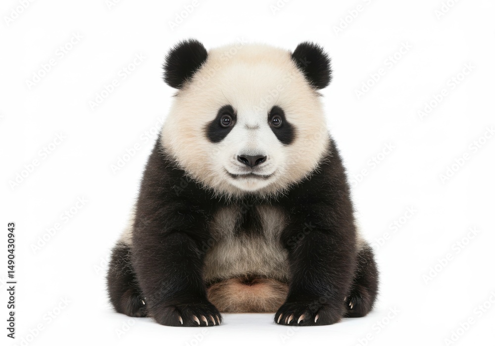 Fototapeta premium Sitting panda isolated on white background. use for education, wildlife conservation, and children's content.