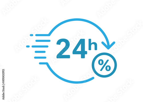 24 hours sign service vector illustration, 24 hours order execution symbol, 24h service duration sign. 24 h discount offer. Offer Icon, 24hrs delivery line icon set. fast 24hr sign, Fast service icon.