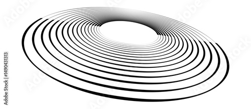 Fototapeta Naklejka Na Ścianę i Meble -  Circle with black lines as dynamic abstract vector background or logo or icon. Artistic illustration with perspective on white background.