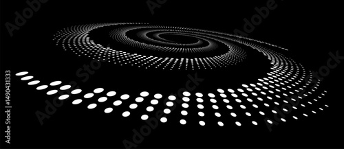 Abstract halftone dotted circle advertising background or design element. Optical illusion effect. Creative halftone spiral polka dots vector in perspective view.