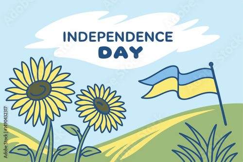 Ukrainian independence day sunflowers flag field