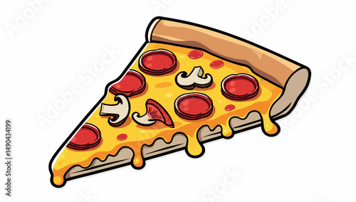 Isolated vector illustration of a delicious Italian pizza slice with pepperoni, cheese, and tomato, perfect for a restaurant menu or fast food snack on a white background photo
