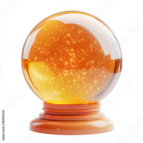 Crystal ball with glowing particles inside isolated on a white background