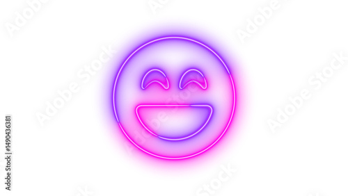 Neon face laugh beam symbol icon glowing with transparent background