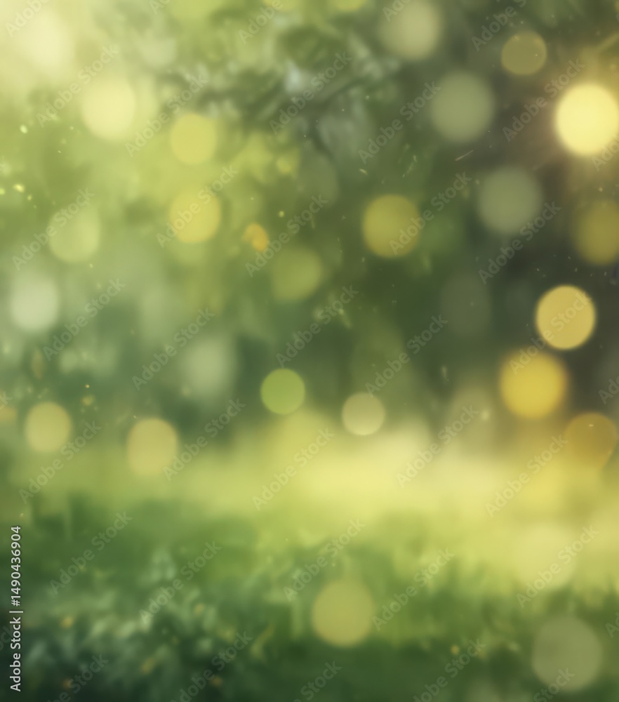Obraz premium Blurred impressionistic green and yellow hues, sunlit bokeh , vibrant, growth