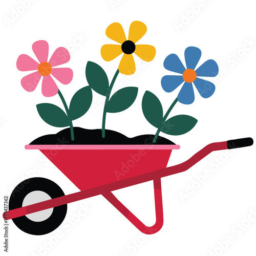 Floral garden cart isolated vector illustration on white background