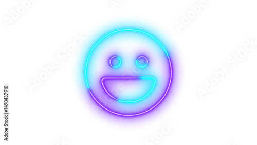 Neon face laugh symbol icon glowing with transparent background