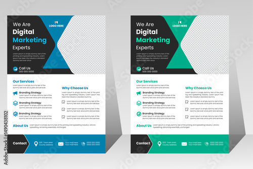 Digital Marketing flyer design template set, flyer in a4 for business marketing blueprint, progression, proclaim, publication, cover page, corporate trendy style poster design