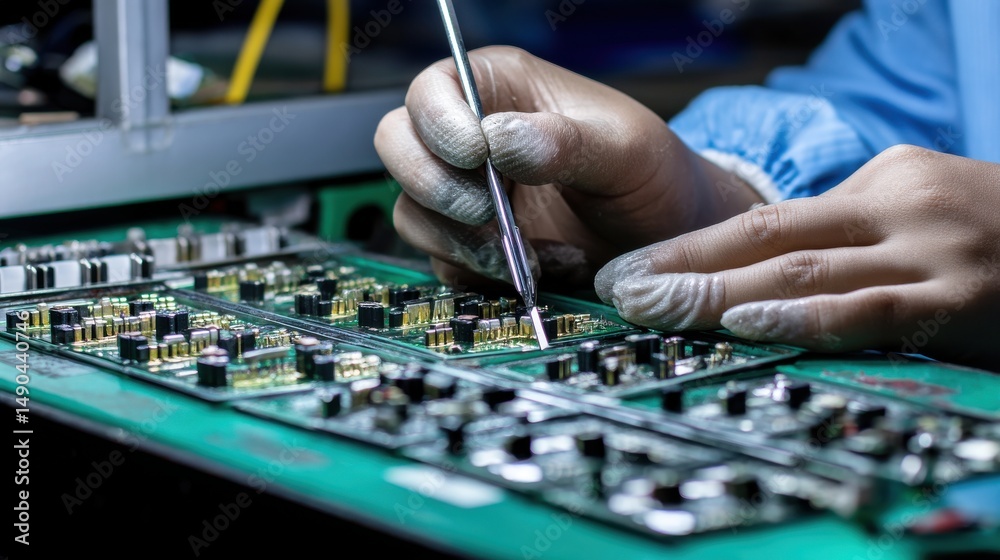 Fototapeta premium A meticulous quality control process, with engineers checking electronic components