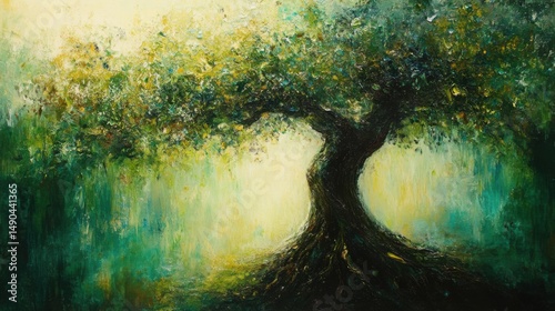 Oil Painting of a Tree with Green Foliage