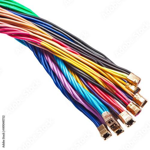 electric screened cable with many wires isolated on white.