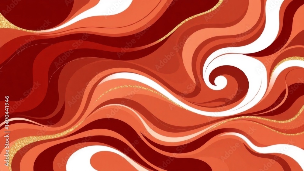 Fototapeta premium Luxurious red and gold abstract with swirling marble-like patterns. Elegant, vibrant, and artistic fluid design.