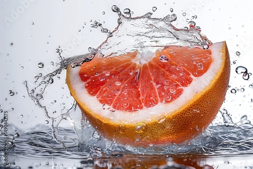 Orange Slice Splashing with Water Droplets in Motion