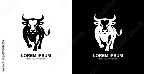 Logo design in the form of a running cow with a front view