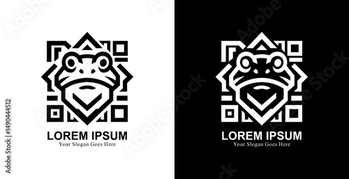 Frog head logo design with QR or barcode shape