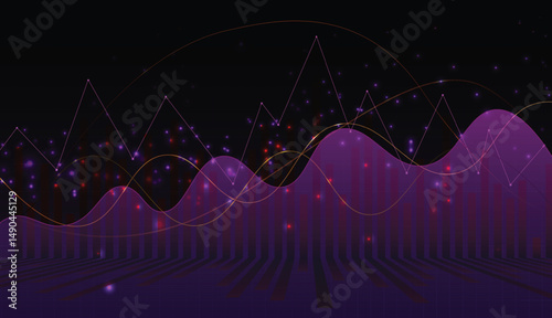 Abstract colorful digital finance background. stock market graph and chart design. with wave isolated lines lots of bright light spots vector technology background.