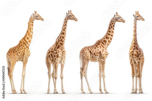 Giraffes in multiple positions isolated on white background comprehensive wildlife reference for anatomy, texture, and perspective