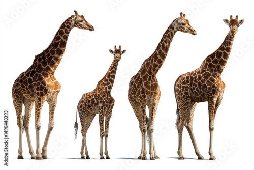 Giraffes in multiple positions isolated on white background comprehensive wildlife reference for anatomy, texture, and perspective