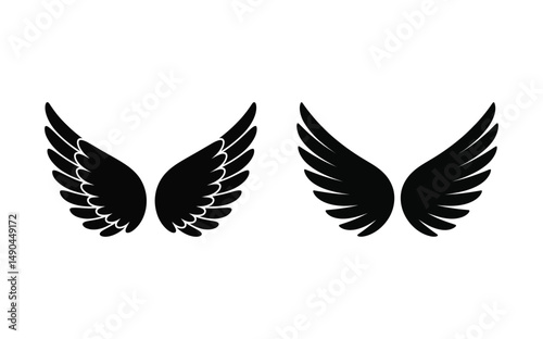 Black vector illustrations of angel wings for design and decorative purposes