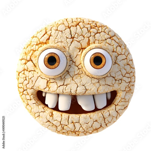 Cracked smiley face with big eyes and teeth 3d render