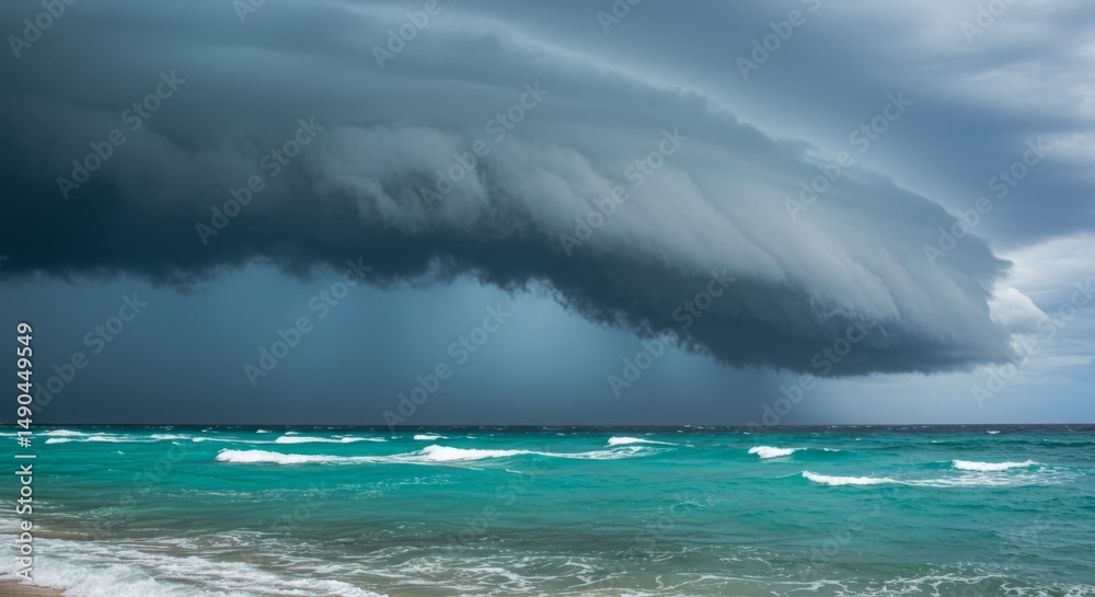 Naklejka premium Dark Storm Clouds Over Turquoise Ocean