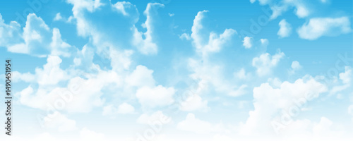 Vibrant Blue Sky with White Clouds in a Beautiful Summer Day.  Clear blue sky background, clouds with background. Vector design.
