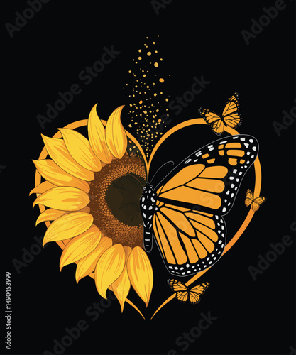 Sunflower Butterfly Heart T-Shirt