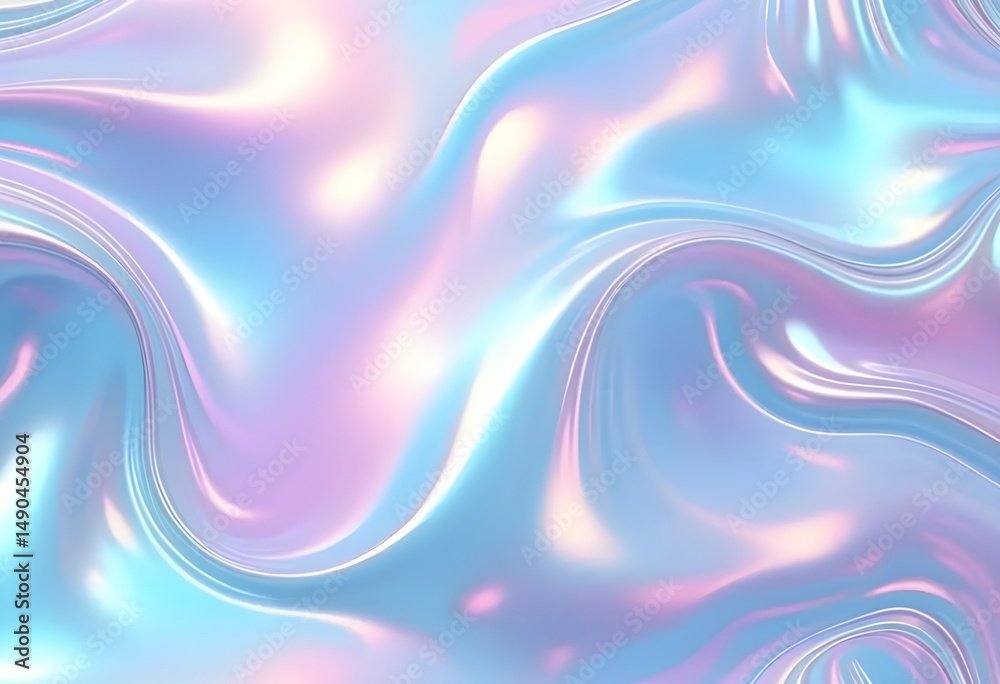 Obraz premium Liquid Pastel Holographic Texture with Iridescent Gloss and Smooth Flowing Waves