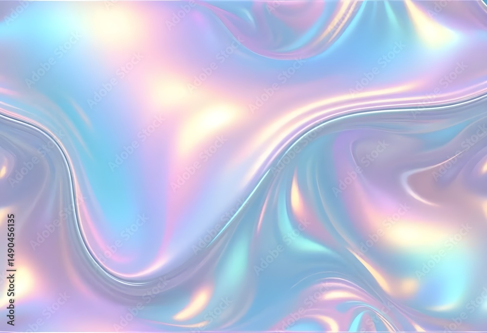Obraz premium Liquid Pastel Holographic Texture with Iridescent Gloss and Smooth Flowing Waves