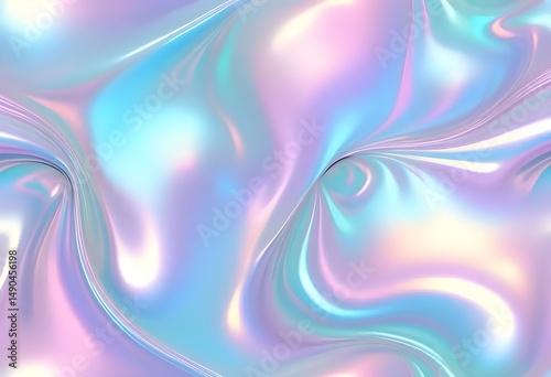 Liquid Pastel Holographic Texture with Iridescent Gloss and Smooth Flowing Waves