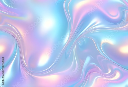 Liquid Pastel Holographic Texture with Iridescent Gloss and Smooth Flowing Waves