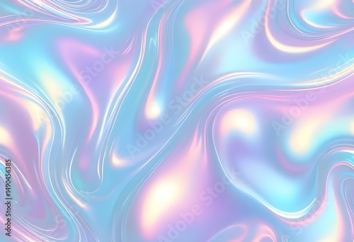 Liquid Pastel Holographic Texture with Iridescent Gloss and Smooth Flowing Waves
