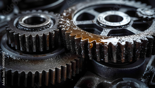 mechanical gears with oil and dirt