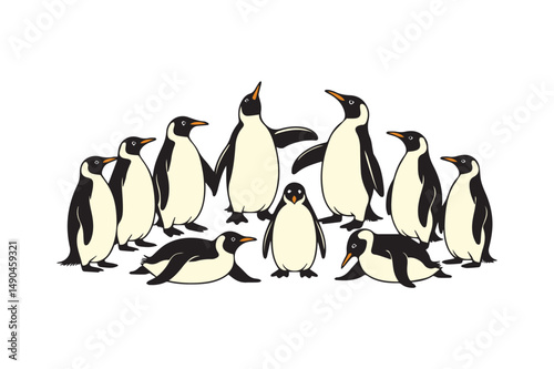 group of penguins on a white background