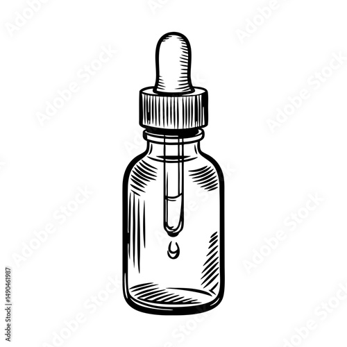 Hand-drawn dropper bottle illustration, for labels and packaging design