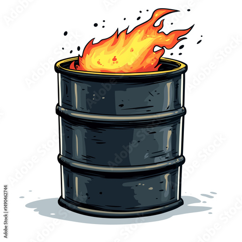 vector drawing of burning oil barrel on white background .Generative AI